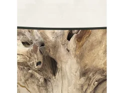 Mesa de comedor redonda Racinka de raíz de teca blanqueada 150 cm