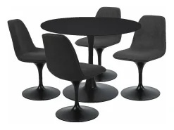 Mesa de comedor redonda TULIPS, acabado negro mate lacado, diámetro de 100 cm para 4-5 personas