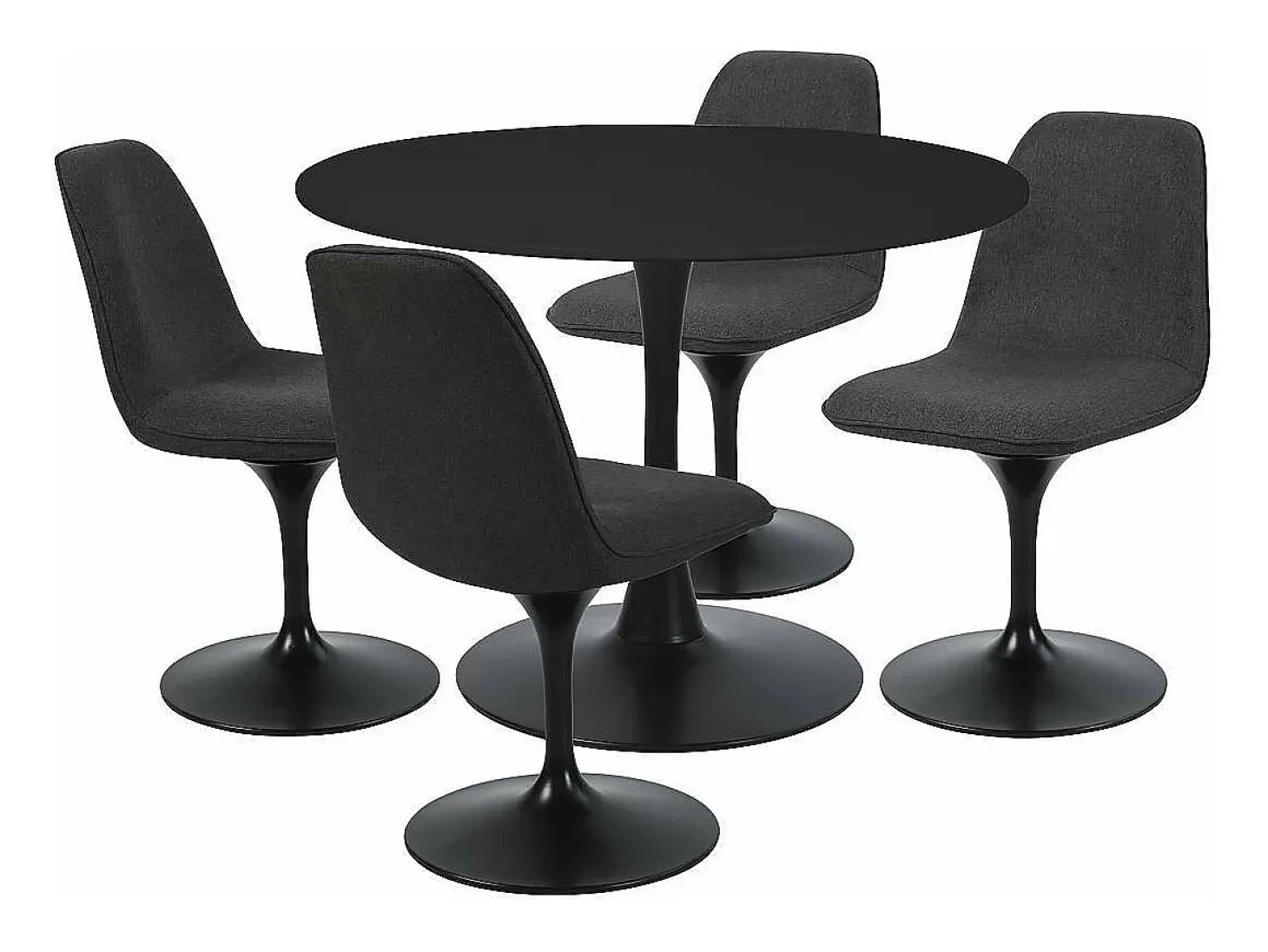 Mesa de comedor redonda TULIPS, acabado negro mate lacado, diámetro de 100 cm para 4-5 personas