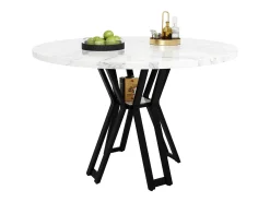 Mesa de comedor redonda (100x100x76cm), de lujo, para 4-6 personas, MDF efecto mármol.
