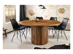 Mesa de comedor redonda YONA 120 cm Mesa rústica de madera maciza de sheesham