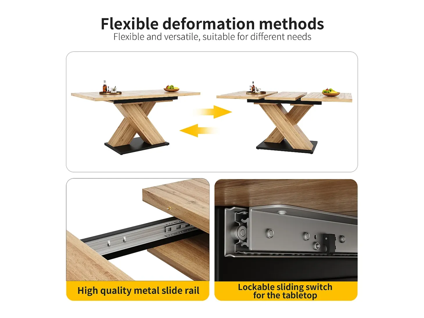 Mesa de comedor retráctil 158,5 x 80 cm - 6 a 8 personas - MDF - Natural