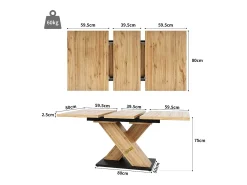 Mesa de comedor retráctil 158,5 x 80 cm - 6 a 8 personas - MDF - Natural