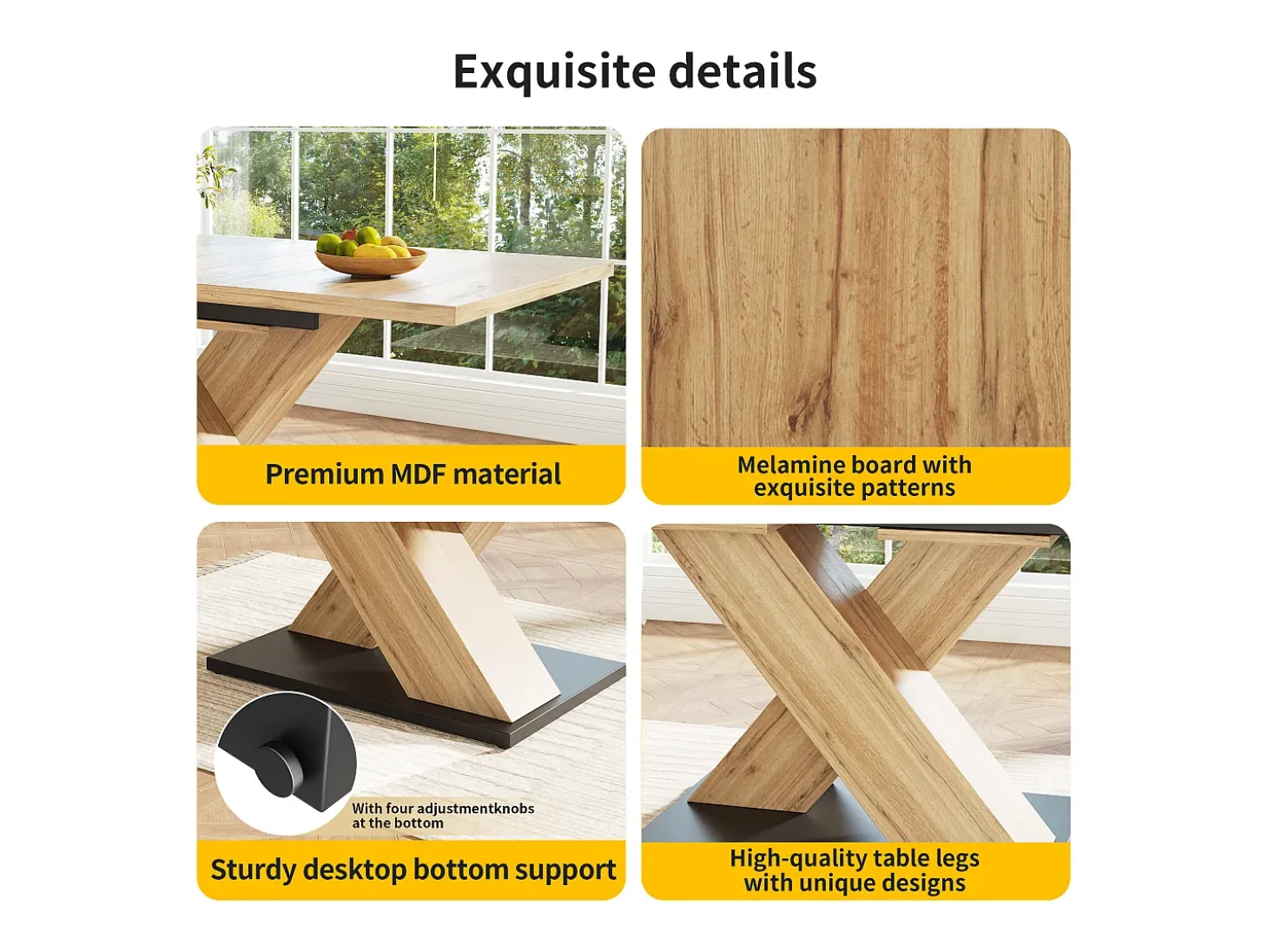 Mesa de comedor retráctil 158,5 x 80 cm - 6 a 8 personas - MDF - Natural