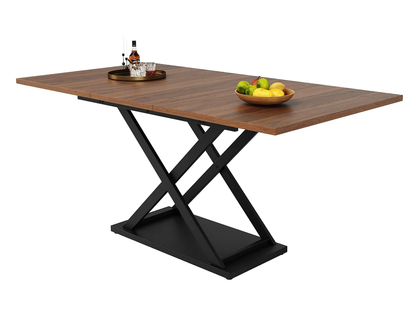 Mesa de comedor retráctil - MDF y metal - tapa con efecto de veta de madera - Marrón