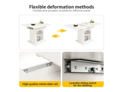 Mesa de comedor retráctil - en MDF - con almacenaje - Blanco