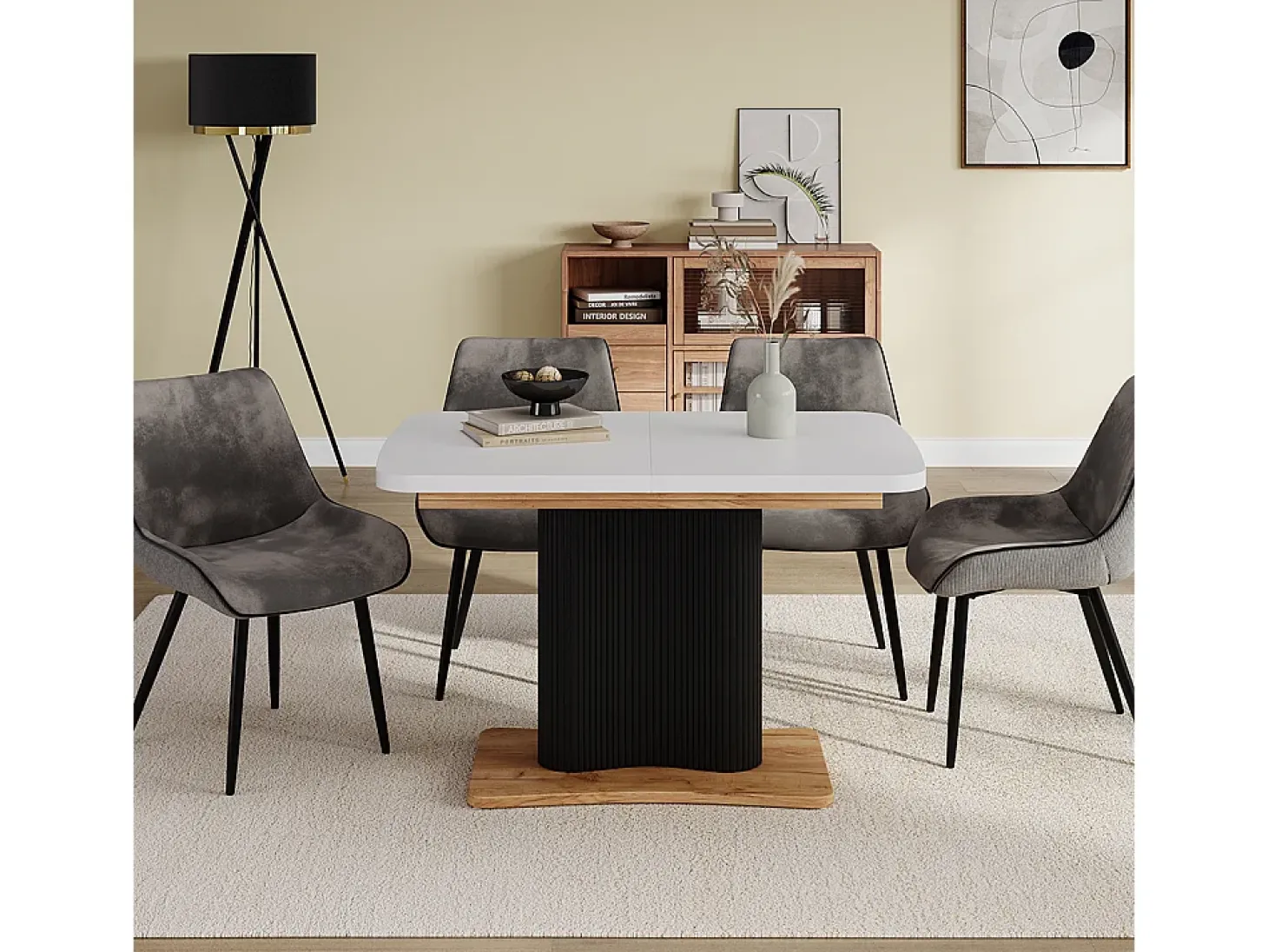 Mesa de comedor roble blanco/dorado 120x80x77.4 fenaro