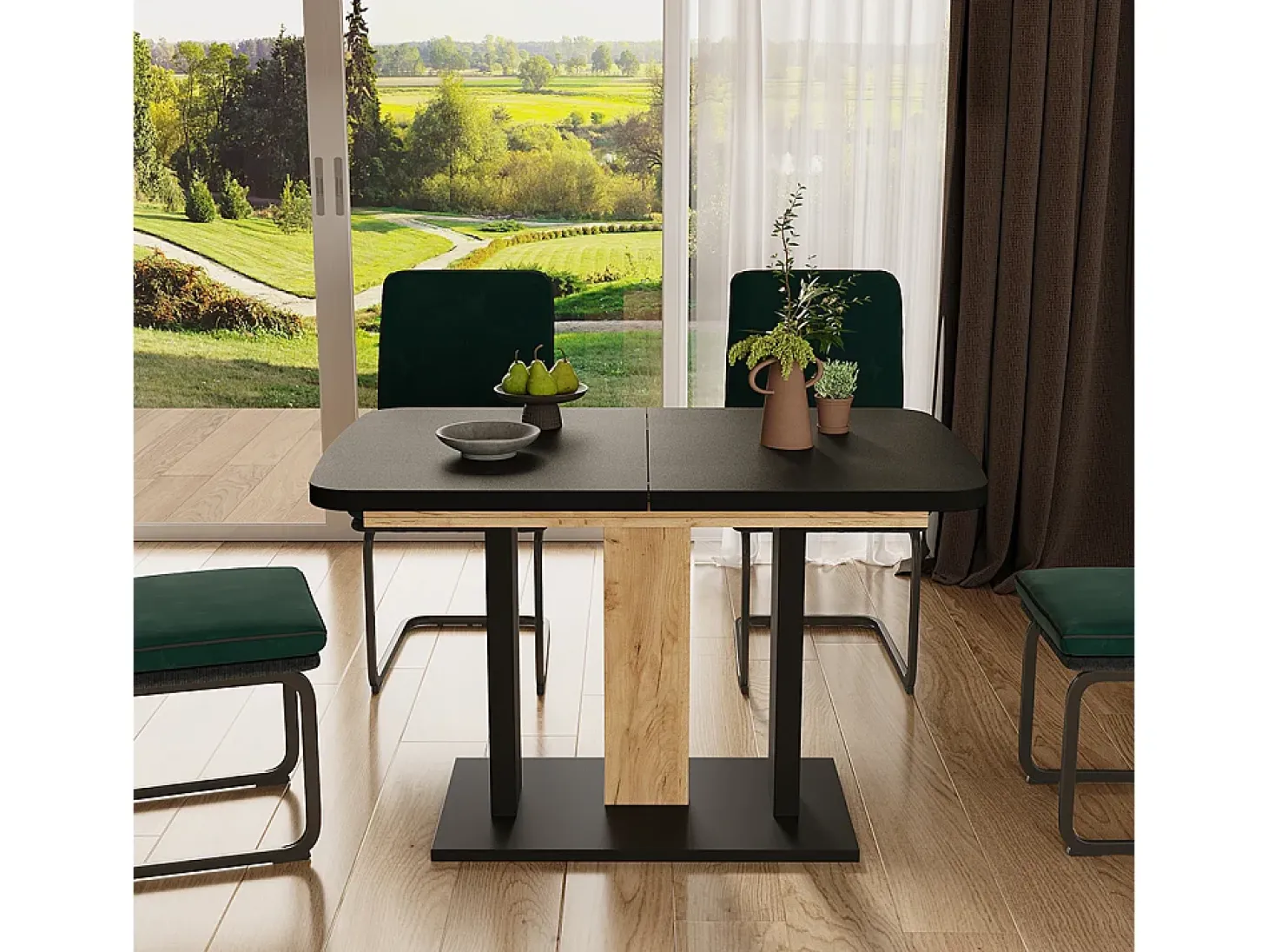 Mesa de comedor roble negro/dorado 120x80x77.3 fenaro
