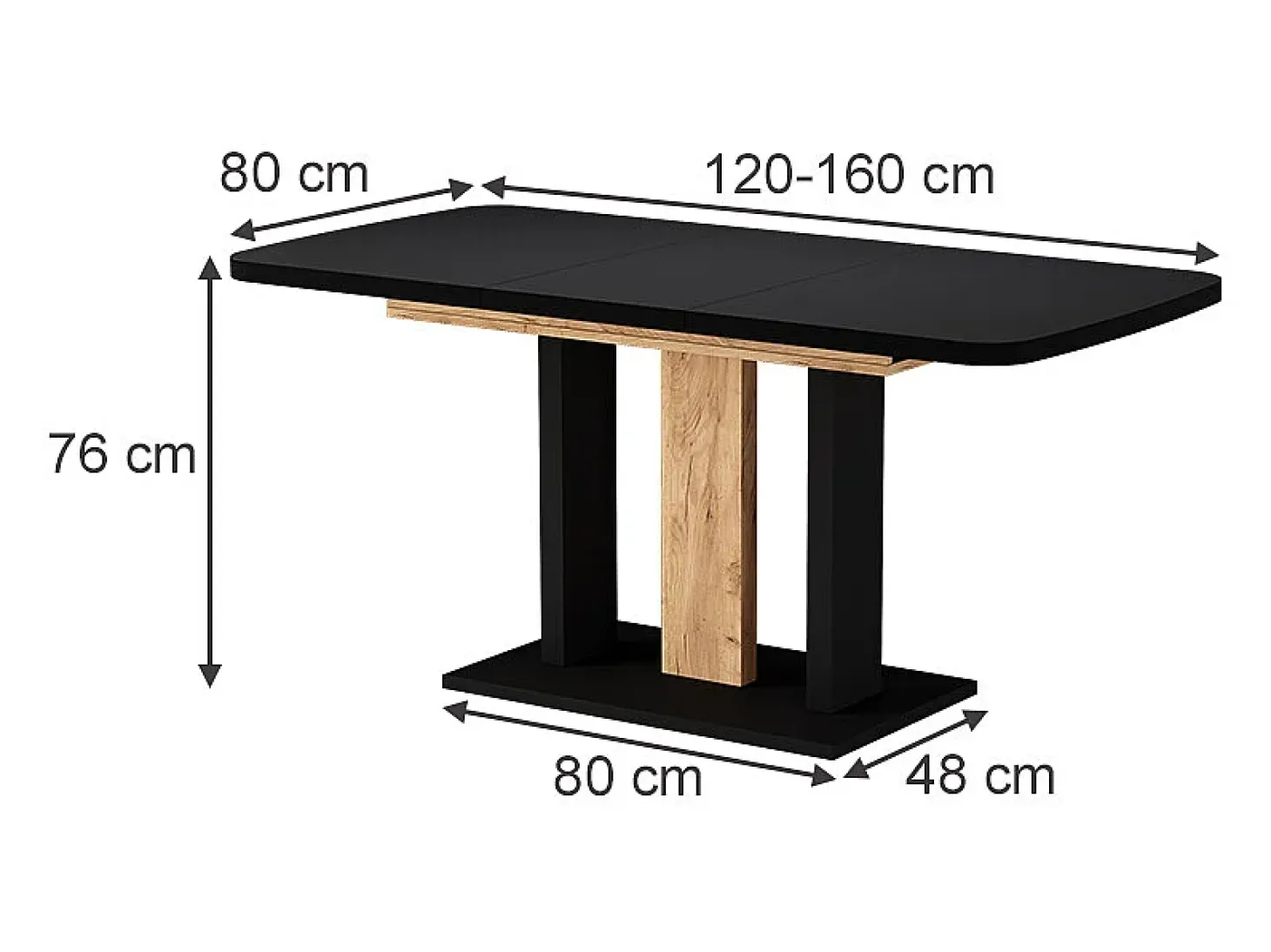 Mesa de comedor roble negro/dorado 120x80x77.3 fenaro