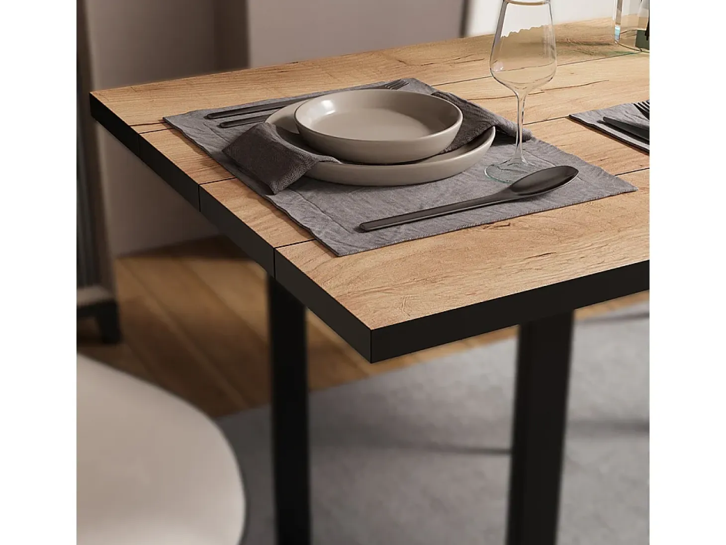 Mesa de comedor roble negro/dorado 140x70x77 livorno