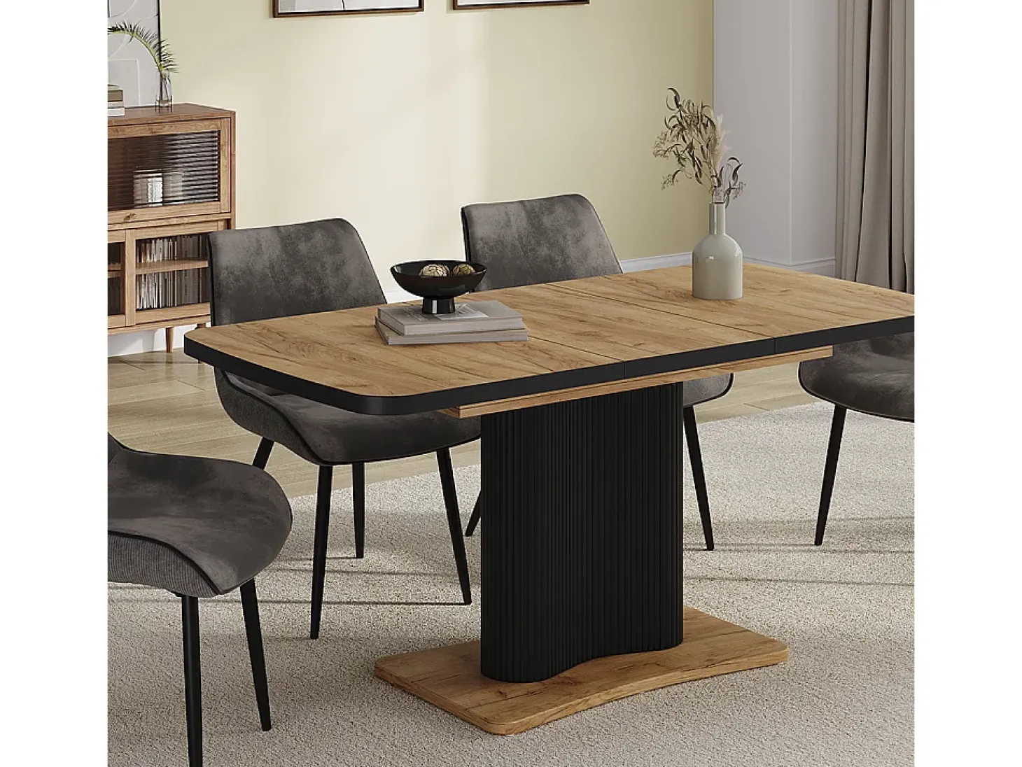 Mesa de comedor roble negro/dorado 120x80x77.4 fenaro