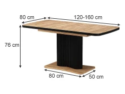 Mesa de comedor roble negro/dorado 120x80x77.4 fenaro