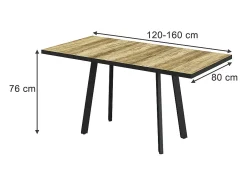Mesa de comedor roble rústico/negro 160x80x76 tisko