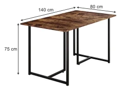 Mesa de comedor roble rústico/negro 140x80x75 merido