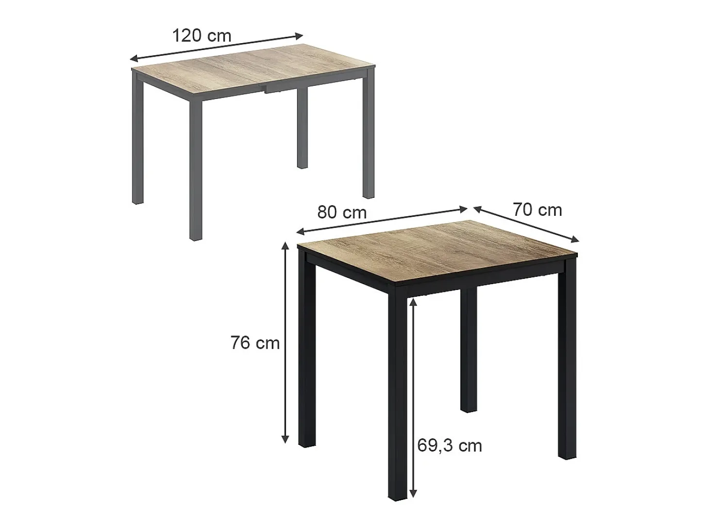 Mesa de comedor roble rústico/antracita 120x70x76 granny