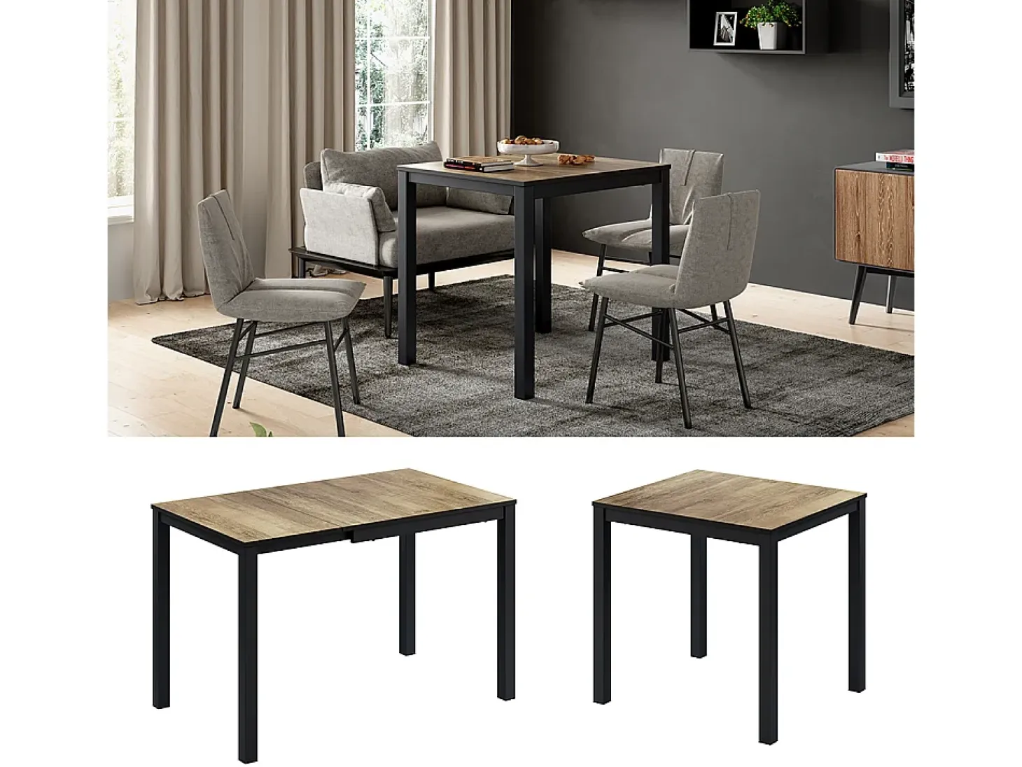 Mesa de comedor roble rústico/antracita 120x70x76 granny
