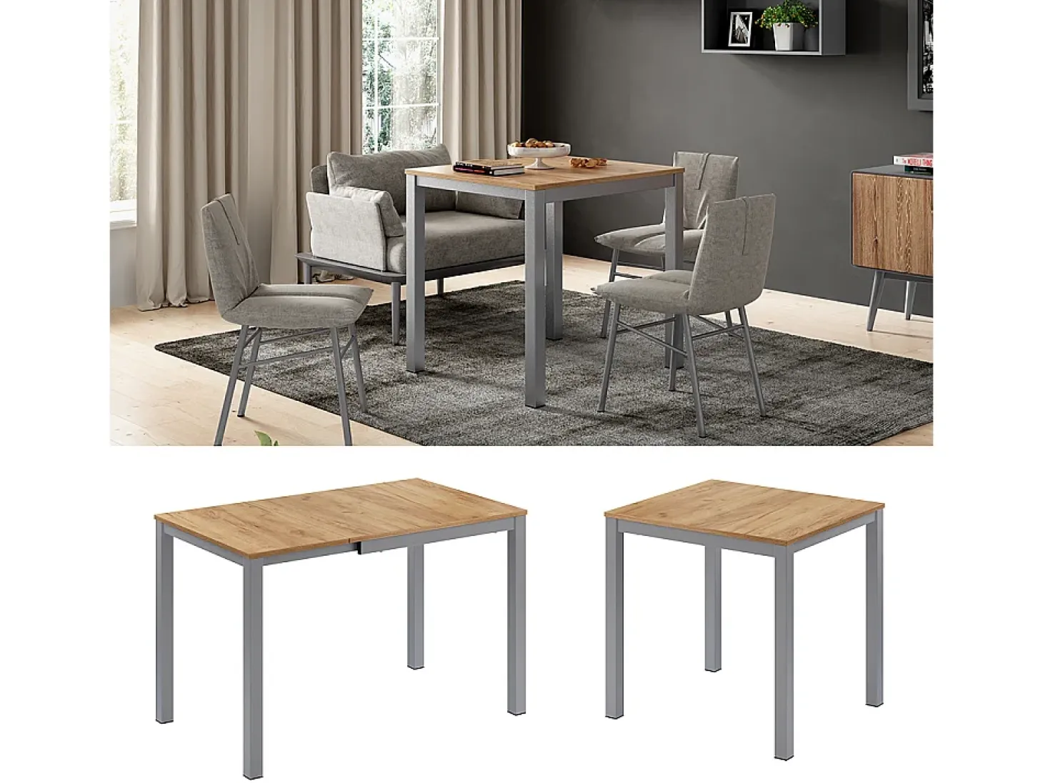 Mesa de comedor roble/gris 120x70x76 granny