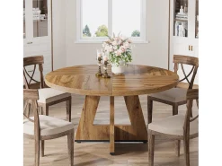 Mesa de comedor rústica, mesa redonda de 120 cm para 4 personas, mesa de comedor rústica