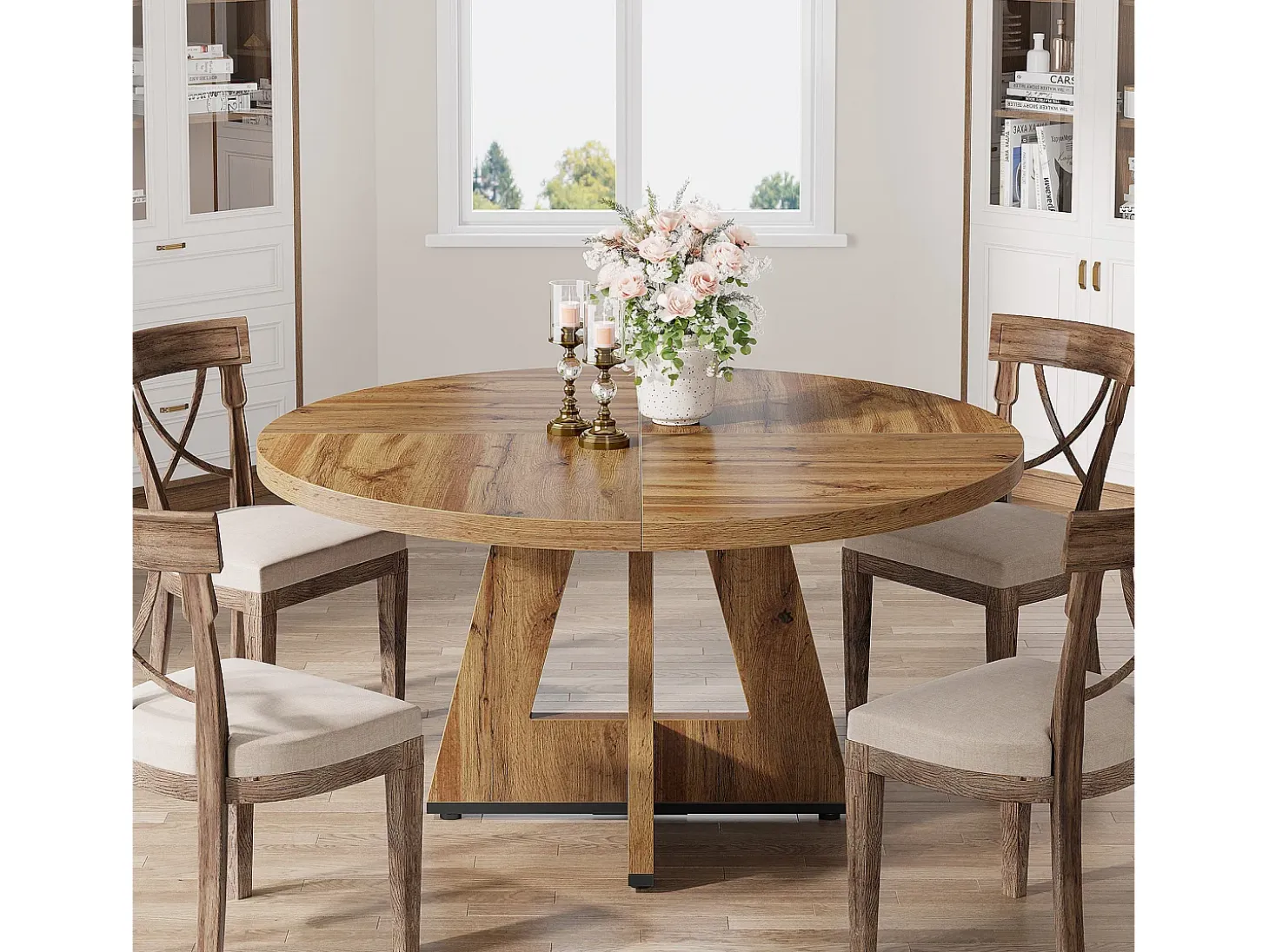 Mesa de comedor rústica, mesa redonda de 120 cm para 4 personas, mesa de comedor rústica