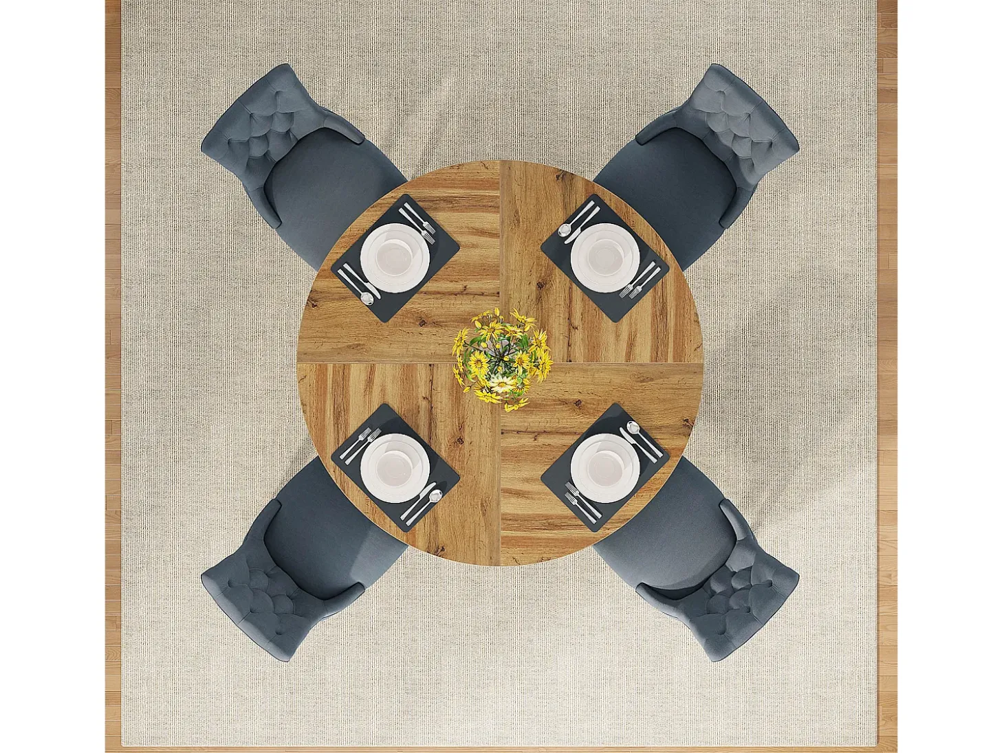 Mesa de comedor rústica, mesa redonda de 120 cm para 4 personas, mesa de comedor rústica
