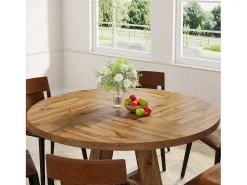 Mesa de comedor rústica, mesa redonda de 120 cm para 4 personas, mesa de comedor rústica