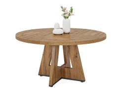 Mesa de comedor rústica, mesa redonda de 120 cm para 4 personas, mesa de comedor rústica