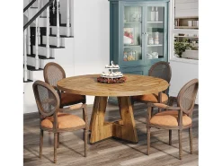 Mesa de comedor rústica, mesa redonda de 120 cm para 4 personas, mesa de comedor rústica