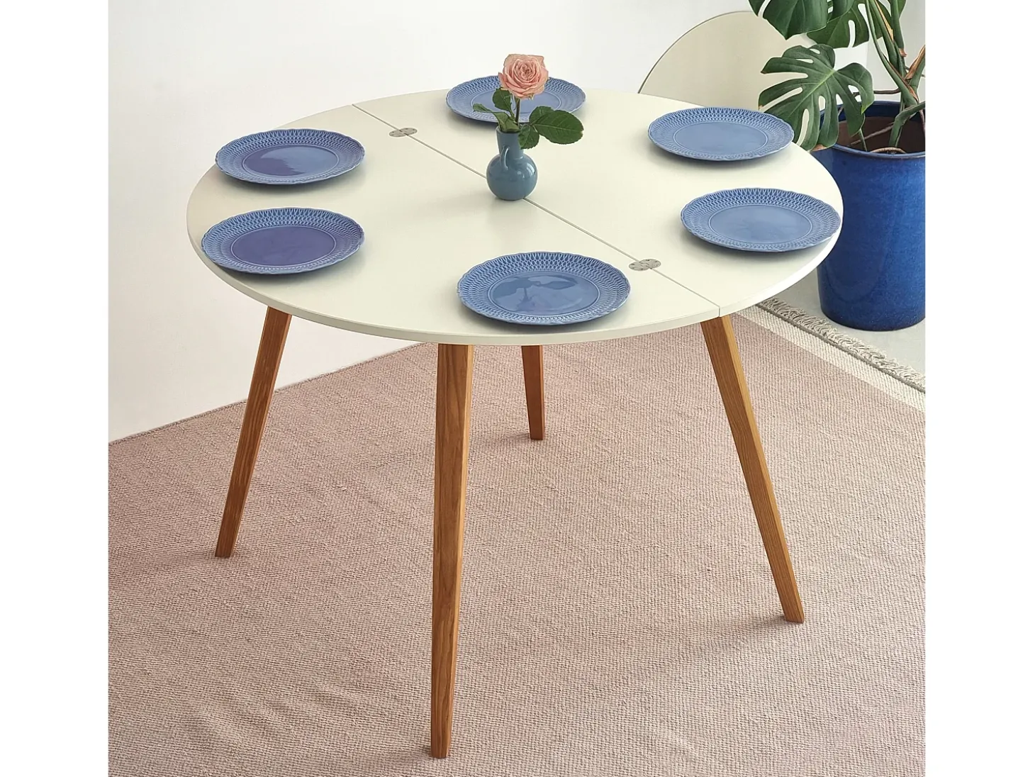 Mesa de comedor semicircular extensible 110 cm Mawi Verde Salvia