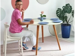 Mesa de comedor semicircular extensible 110 cm Mawi Verde Salvia