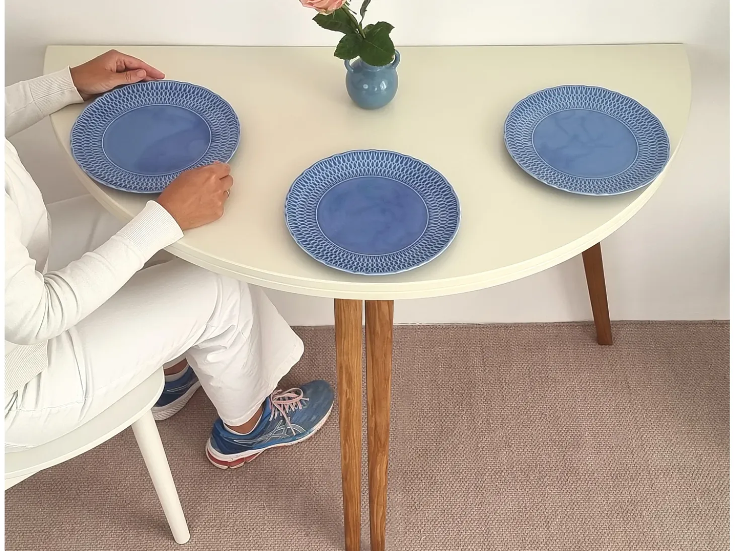 Mesa de comedor semicircular extensible 110 cm Mawi Marrón Beige