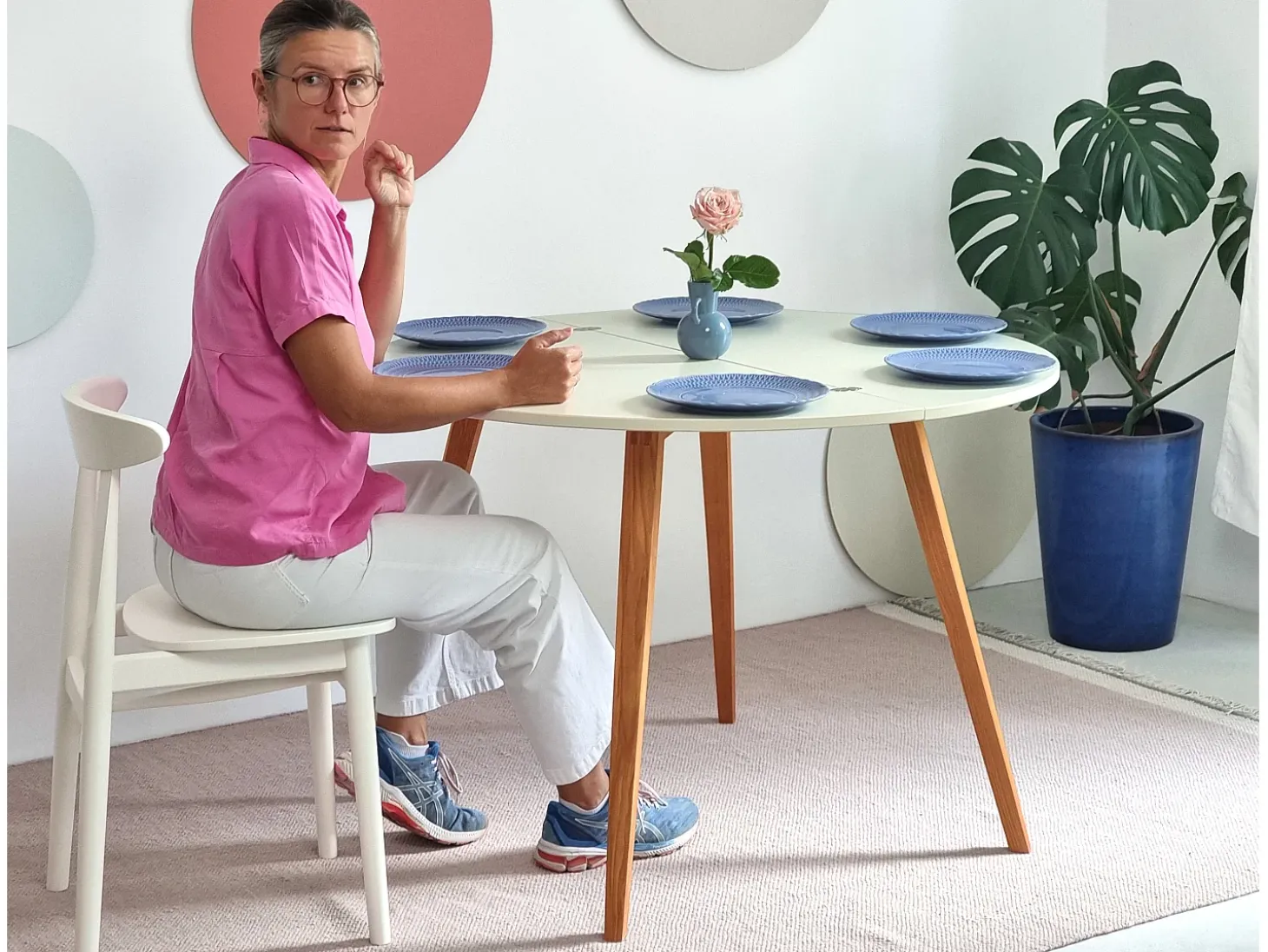 Mesa de comedor semicircular extensible 110 cm Mawi Marrón Beige