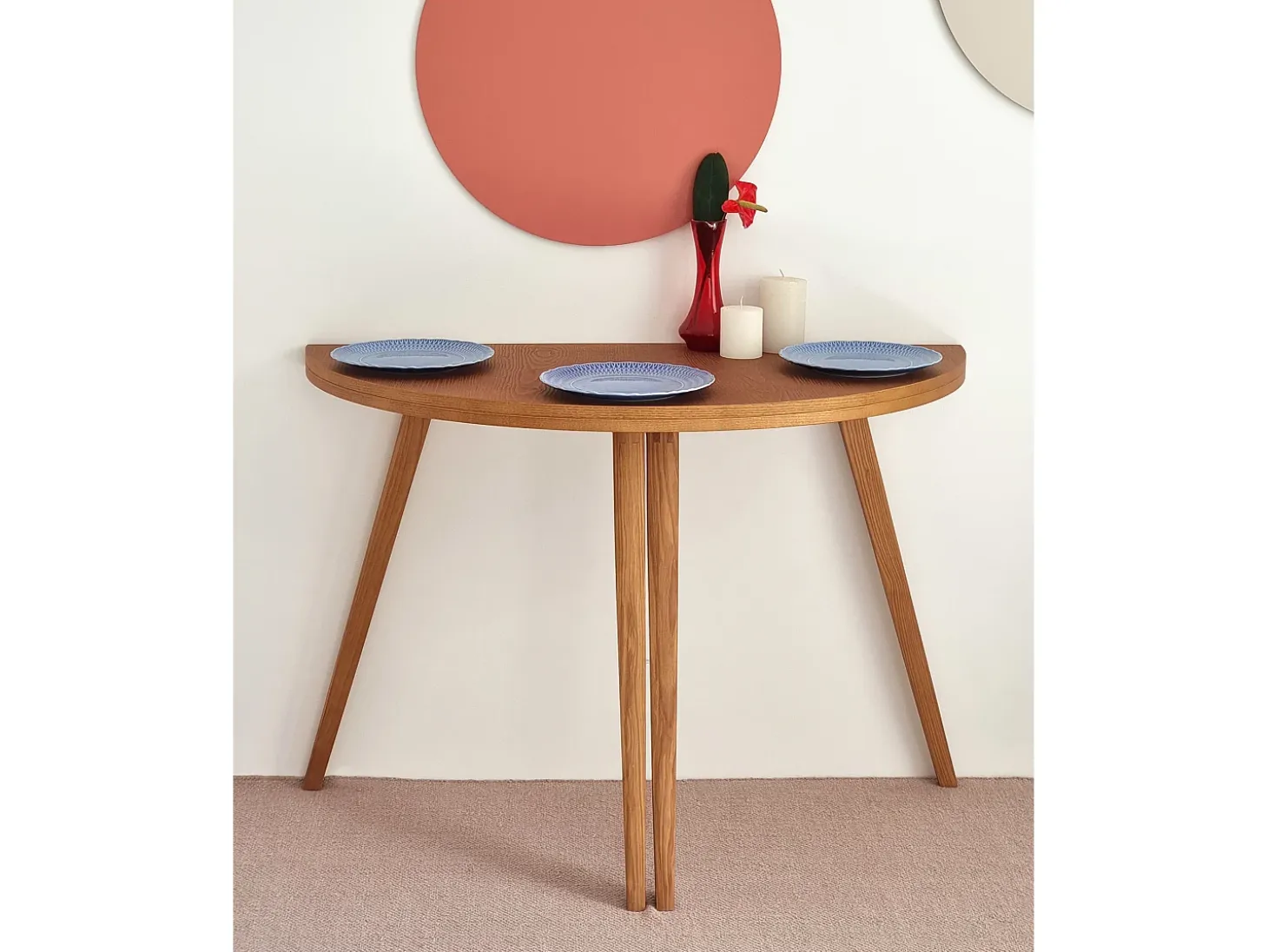 Mesa de comedor semicircular extensible 110 cm Mawi Fresno