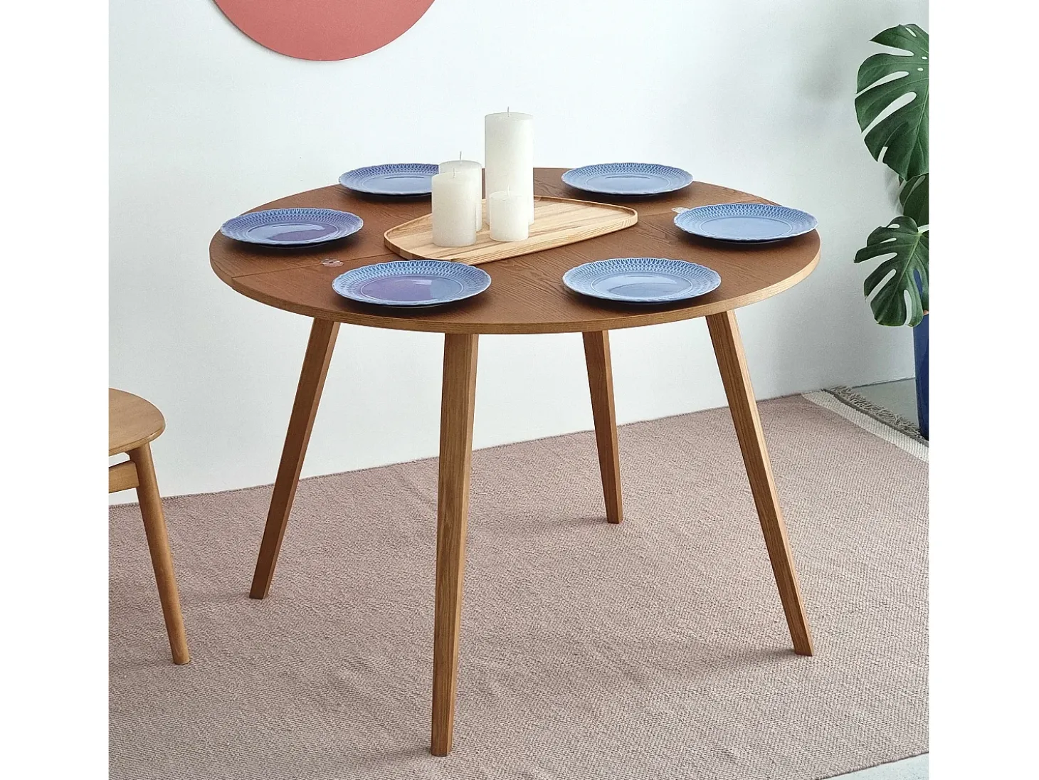 Mesa de comedor semicircular extensible 110 cm Mawi Nogal