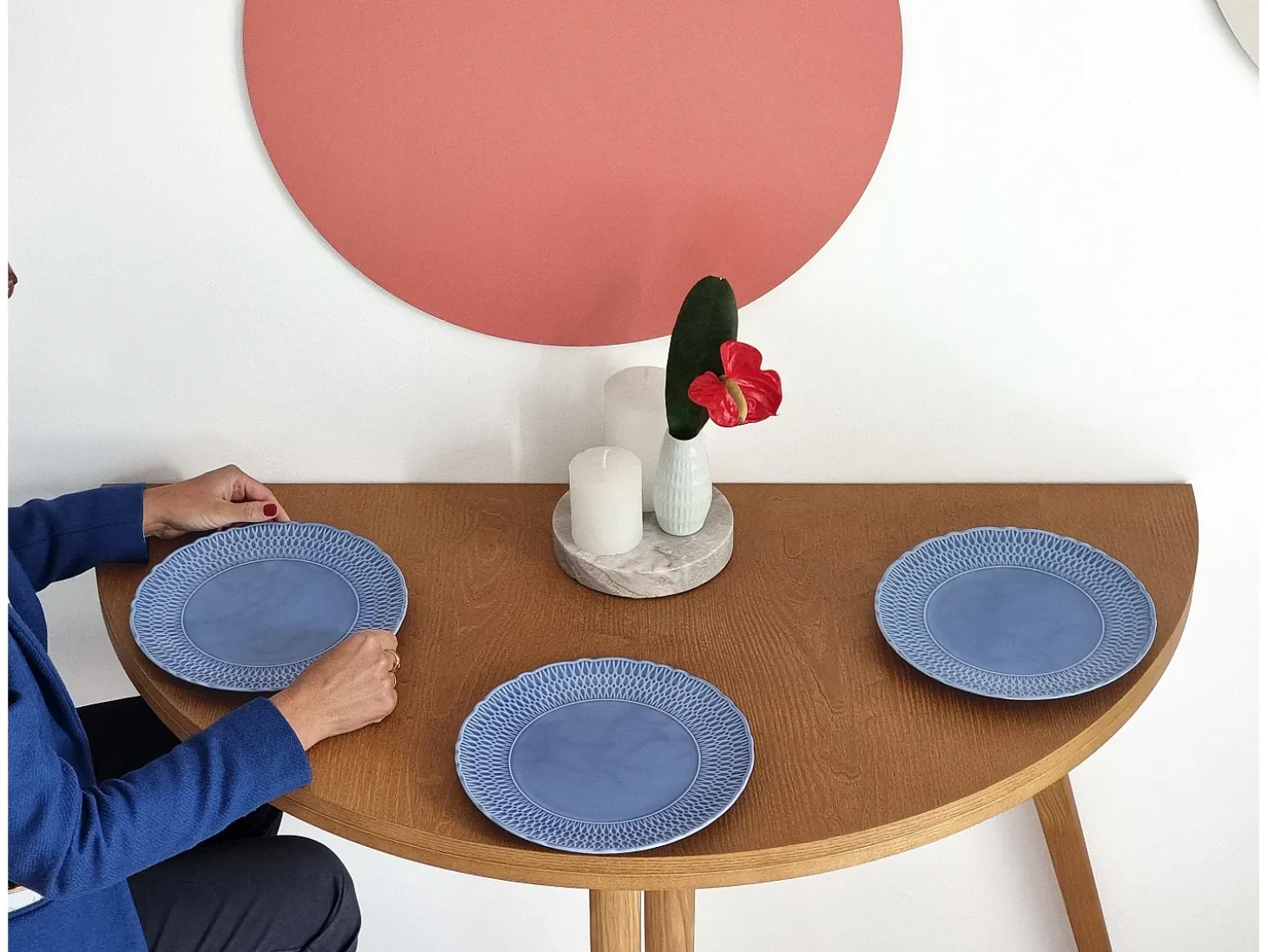 Mesa de comedor semicircular extensible 110 cm Mawi Nogal