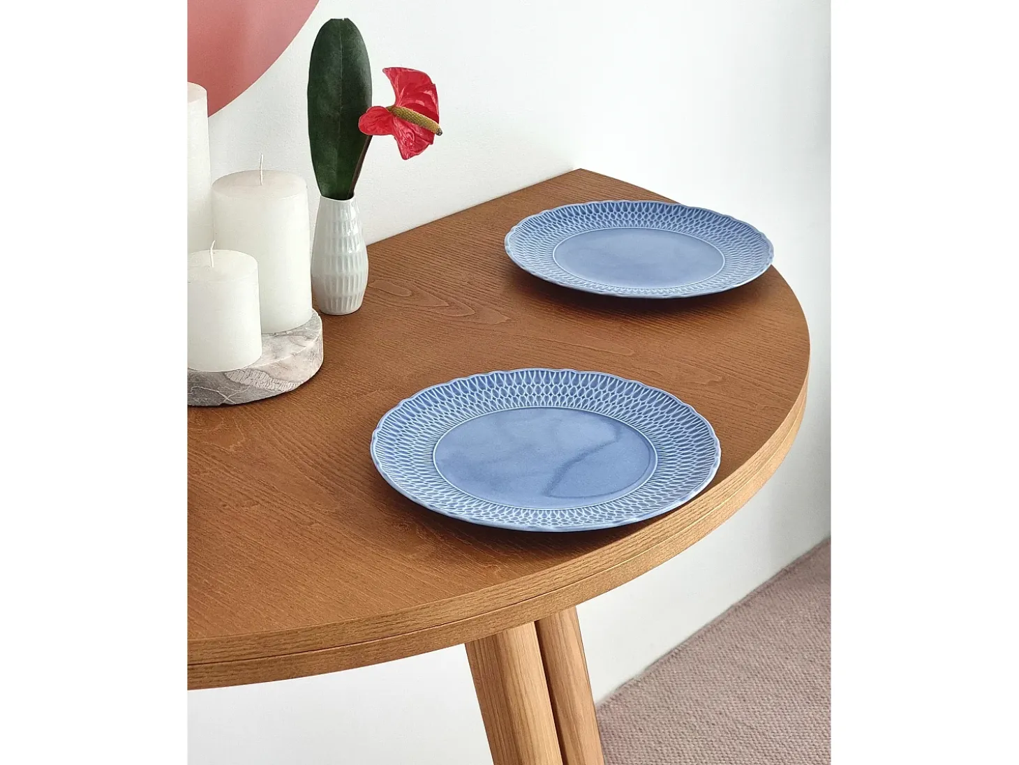 Mesa de comedor semicircular extensible 110 cm Mawi Nogal