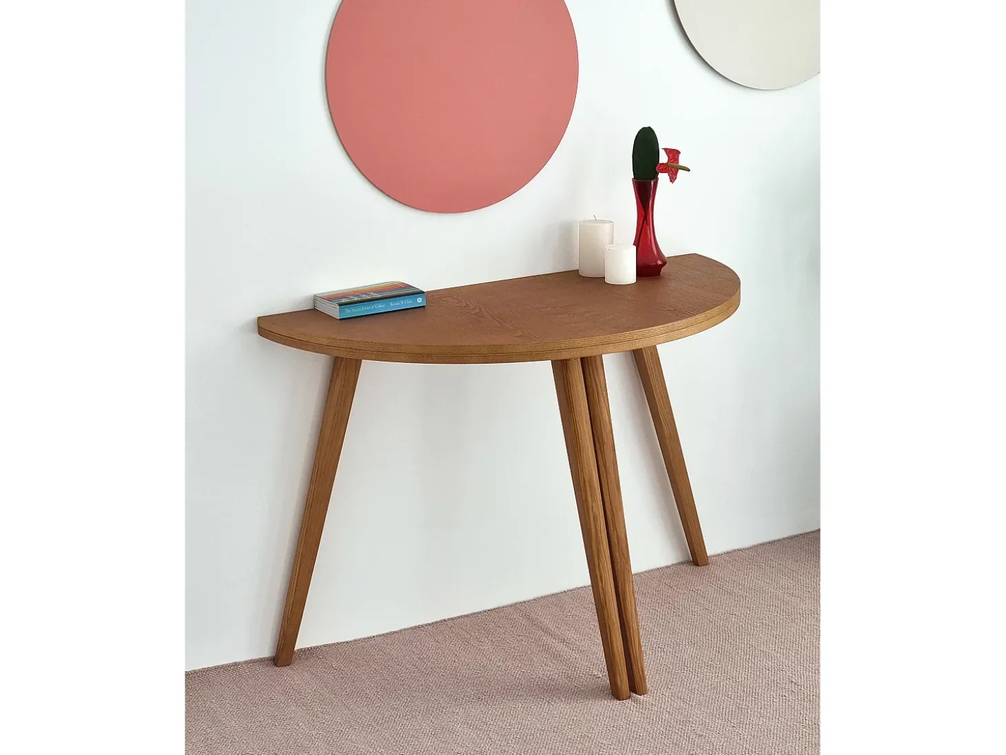 Mesa de comedor semicircular extensible 110 cm Mawi Nogal