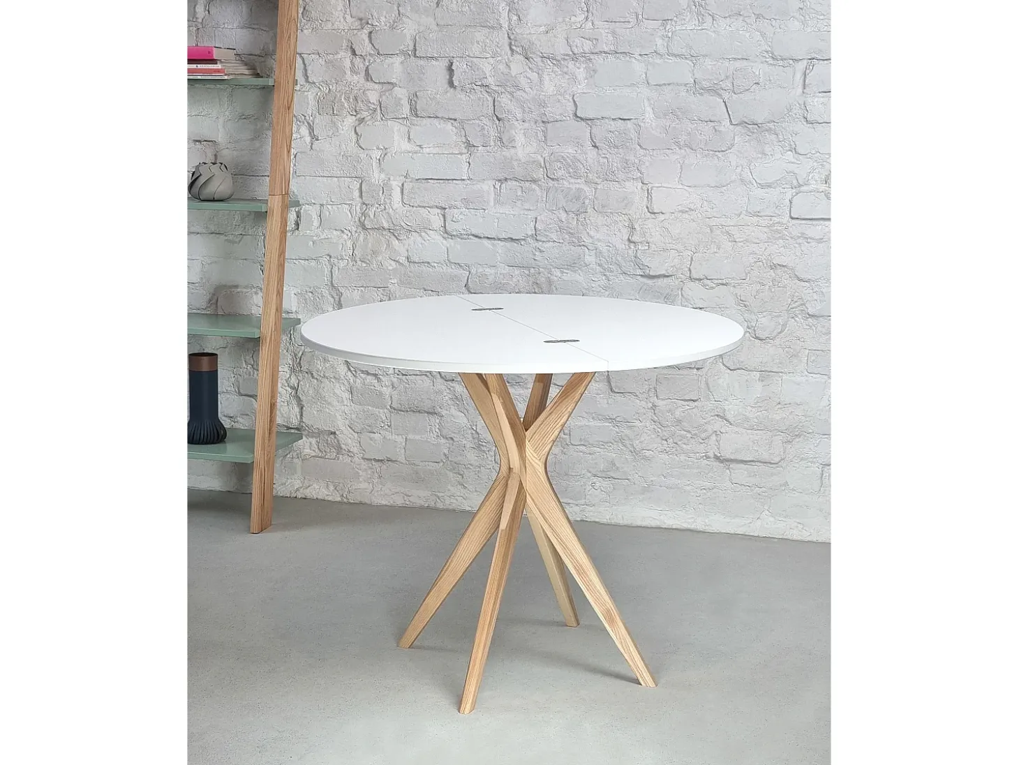 Mesa de comedor semicircular extensible 100 cm Jubi Blanco Tiza