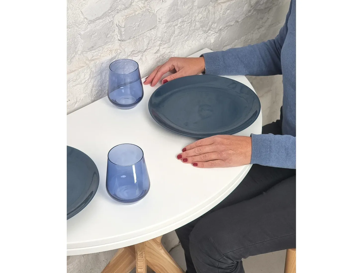 Mesa de comedor semicircular extensible 100 cm Jubi Blanco Tiza