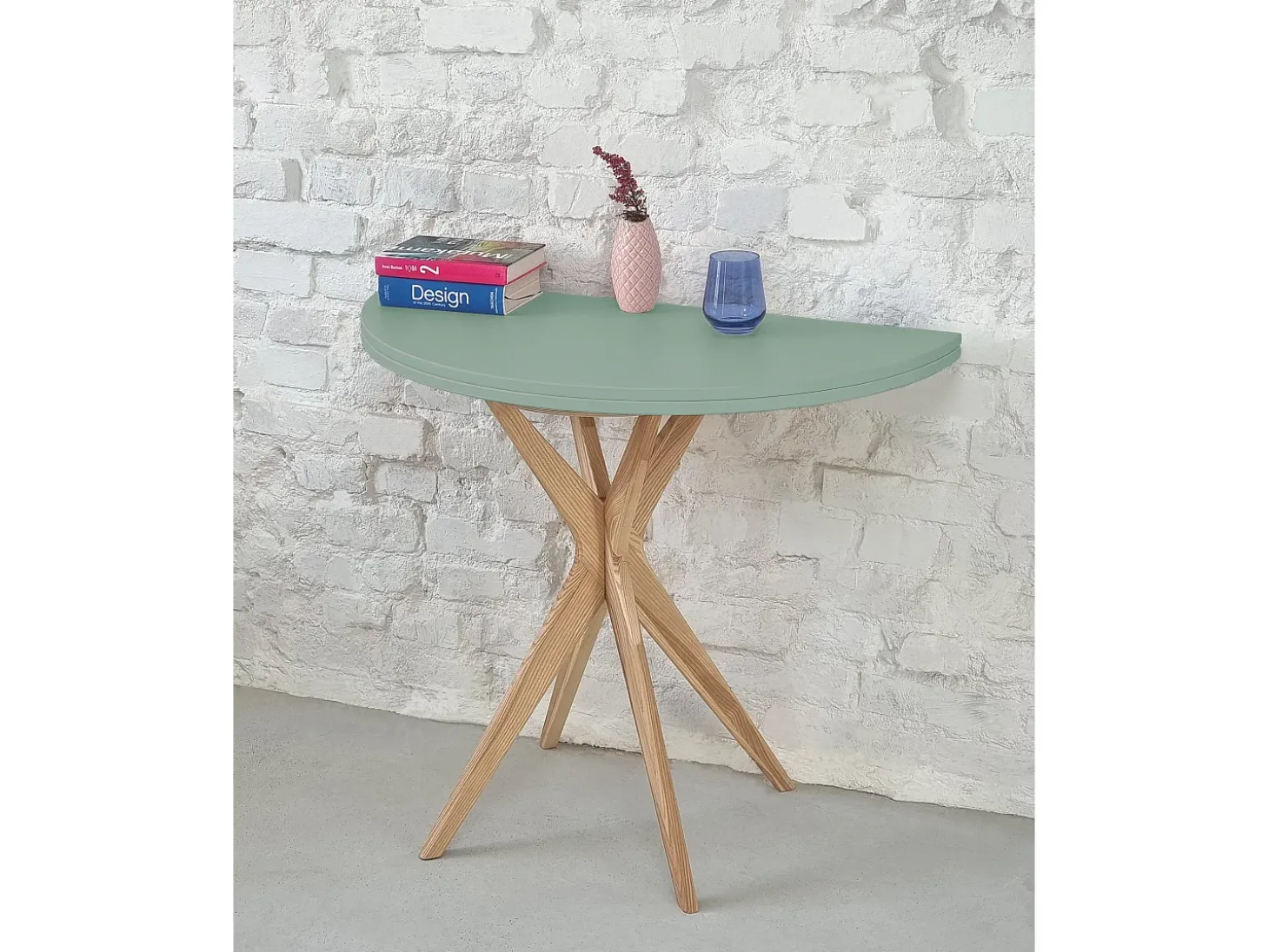 Mesa de comedor semicircular extensible 100 cm Jubi Blanco Tiza