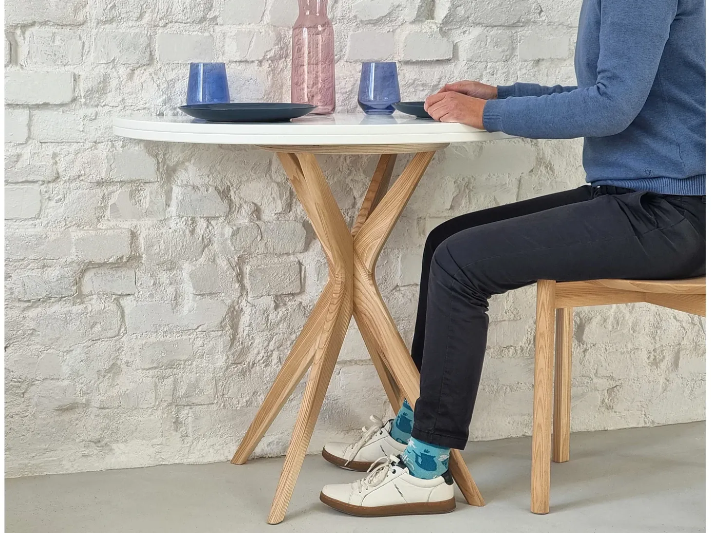 Mesa de comedor semicircular extensible 100 cm Jubi Blanco Tiza