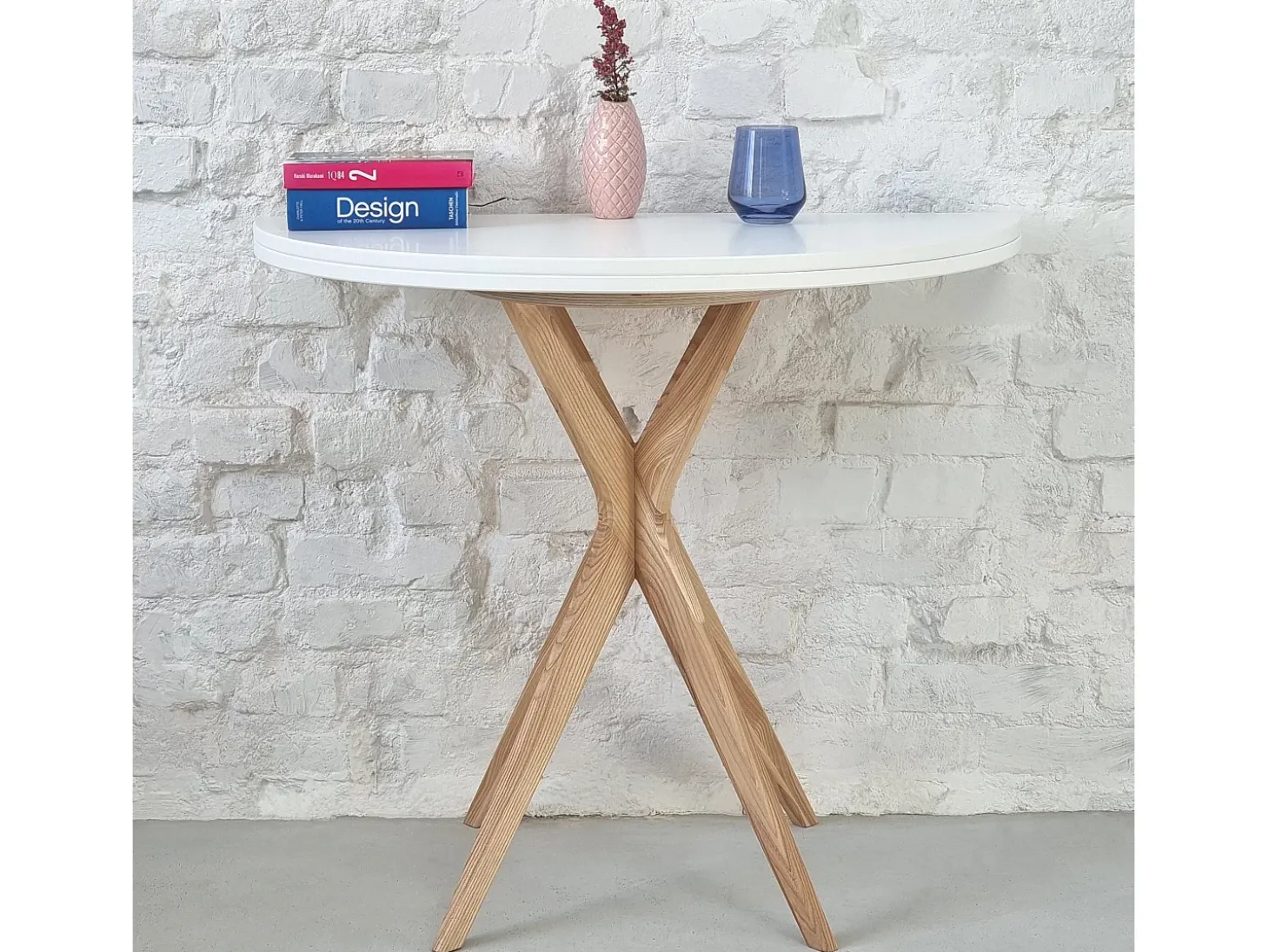 Mesa de comedor semicircular extensible 100 cm Jubi Blanco Tiza