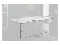 Mesa de comedor SIRAVA – Rectangular 200 cm – Efecto mármol blanco y estructura metálica
