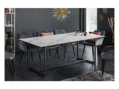 Mesa de comedor SIRAVA – Rectangular 200 cm – Efecto mármol blanco y estructura metálica