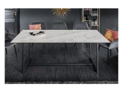 Mesa de comedor SIRAVA – Rectangular 200 cm – Efecto mármol blanco y estructura metálica