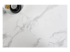Mesa de comedor SIRAVA – Rectangular 200 cm – Efecto mármol blanco y estructura metálica