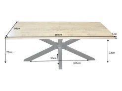 Mesa de comedor SOLARA 180 cm Tablero en madera maciza de mango y metal negro