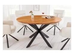 Mesa de comedor SOLARA 130 cm – Tablero redondo de acacia maciza y patas de metal negro – Estilo industrial chic