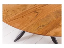 Mesa de comedor SOLARA 130 cm – Tablero redondo de acacia maciza y patas de metal negro – Estilo industrial chic