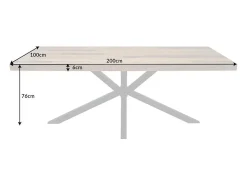 Mesa de comedor SOLARA - Madera de pino reciclado y metal negro - 200 cm - Tablero grueso de 60 mm - Estilo industrial