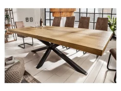 Mesa de comedor SOLARA - Madera de pino reciclado y metal negro - 200 cm - Tablero grueso de 60 mm - Estilo industrial